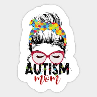 Autism Mom Puzzle Pieces Glasses Autism Awareness Woman Cute Sticker